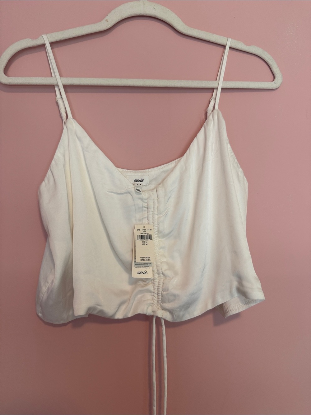 aerie Cream Satin Drawstring Cami Top